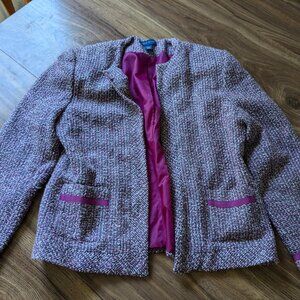 Karen Scott Petites pink tweed blazer/jacket, women's size 10P, lined, pockets